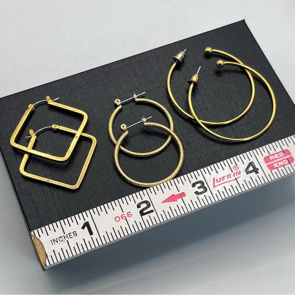 Golden Hoop Earring Lot Bundle 3 pairs - Picture 4 of 6